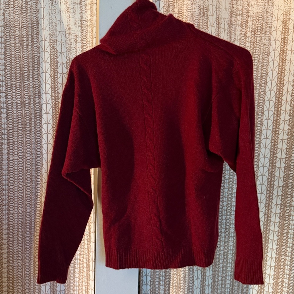 Super vintage, circa 1985, Perry Ellis bat-wing cashmere sweater in deep red.